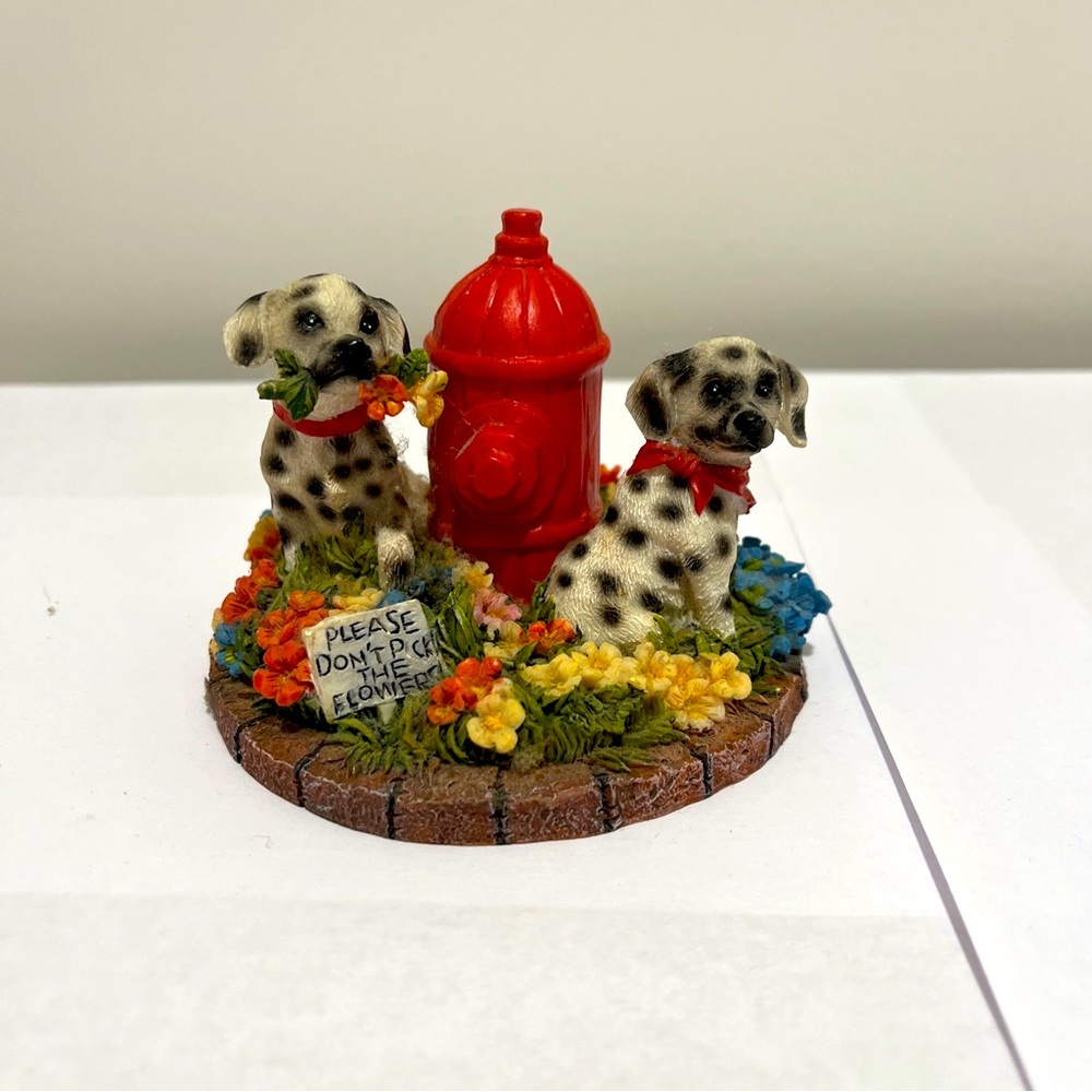 Please Dont Pick The Flowers Dalmation Puppies Fire Hydrant Figurine Collectible